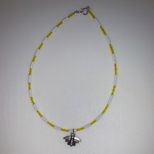 White & Yellow Beaded Bee Charm Necklace(handmade)